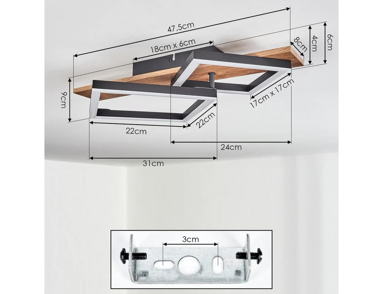 hofstein Deckenleuchte Schwarz/Holzoptik LED Modern - Bild 4