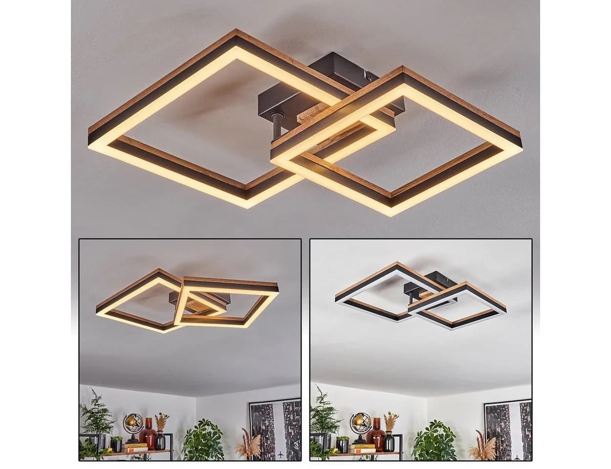 hofstein Deckenleuchte Schwarz/Weiß Holzoptik LED 3000 Kelvin - Bild 2