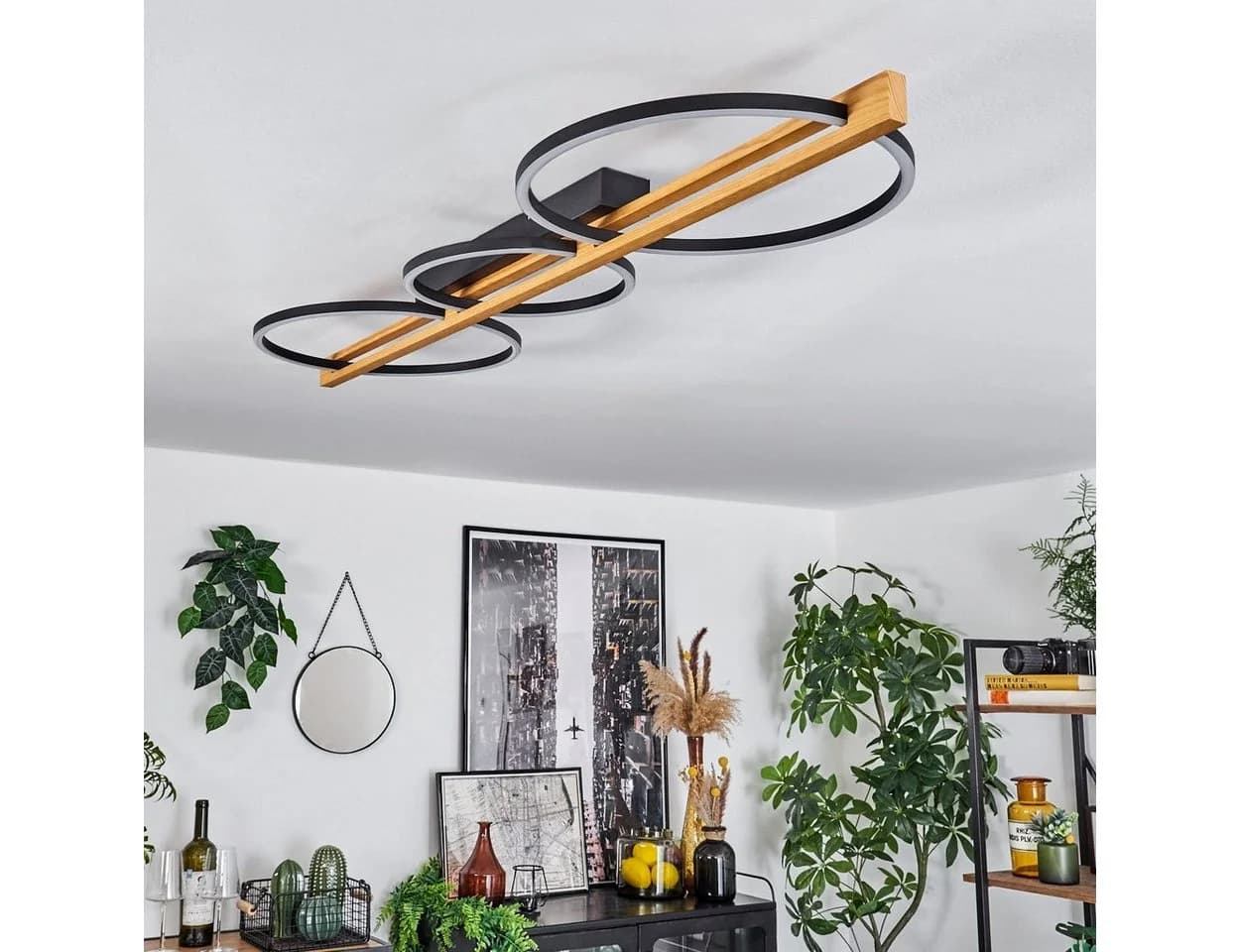 hofstein Deckenleuchte dimmbar LED Metall Holz Kunststoff Schwarz/Weiß - Bild 5