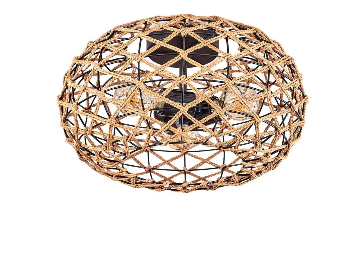 hofstein Deckenleuchte Holz Rattan Metall Schwarz Natur Modern - Bild 2