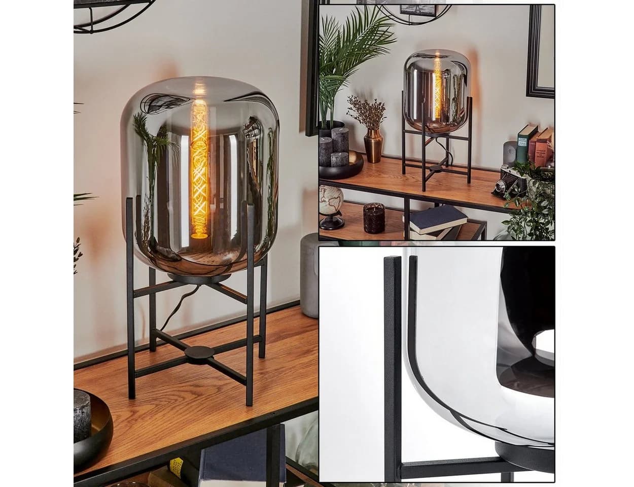 hofstein Tischleuchte Metall/Glas Schwarz Chrom E27 - Bild 2