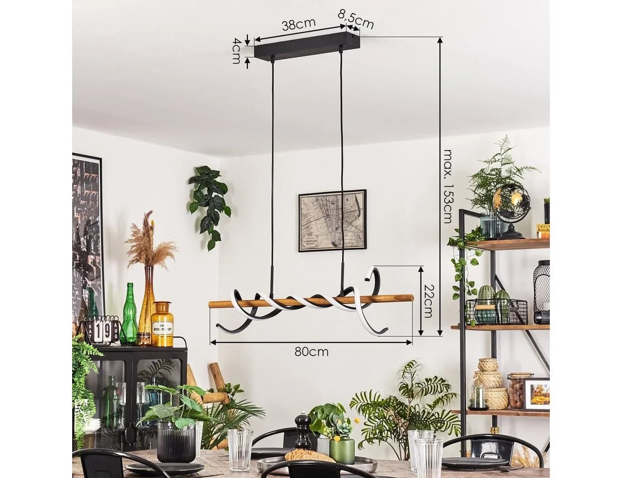 hofstein Pendelleuchte dimmbare Hängelampe aus Metall/Holz/Kunststoff in Schwarz/Weiß, LED fest integriert, 3000 Kelvin, LED 38 Watt, 5200 Lumen, dimmbar über Lichtschalter - Bild 4