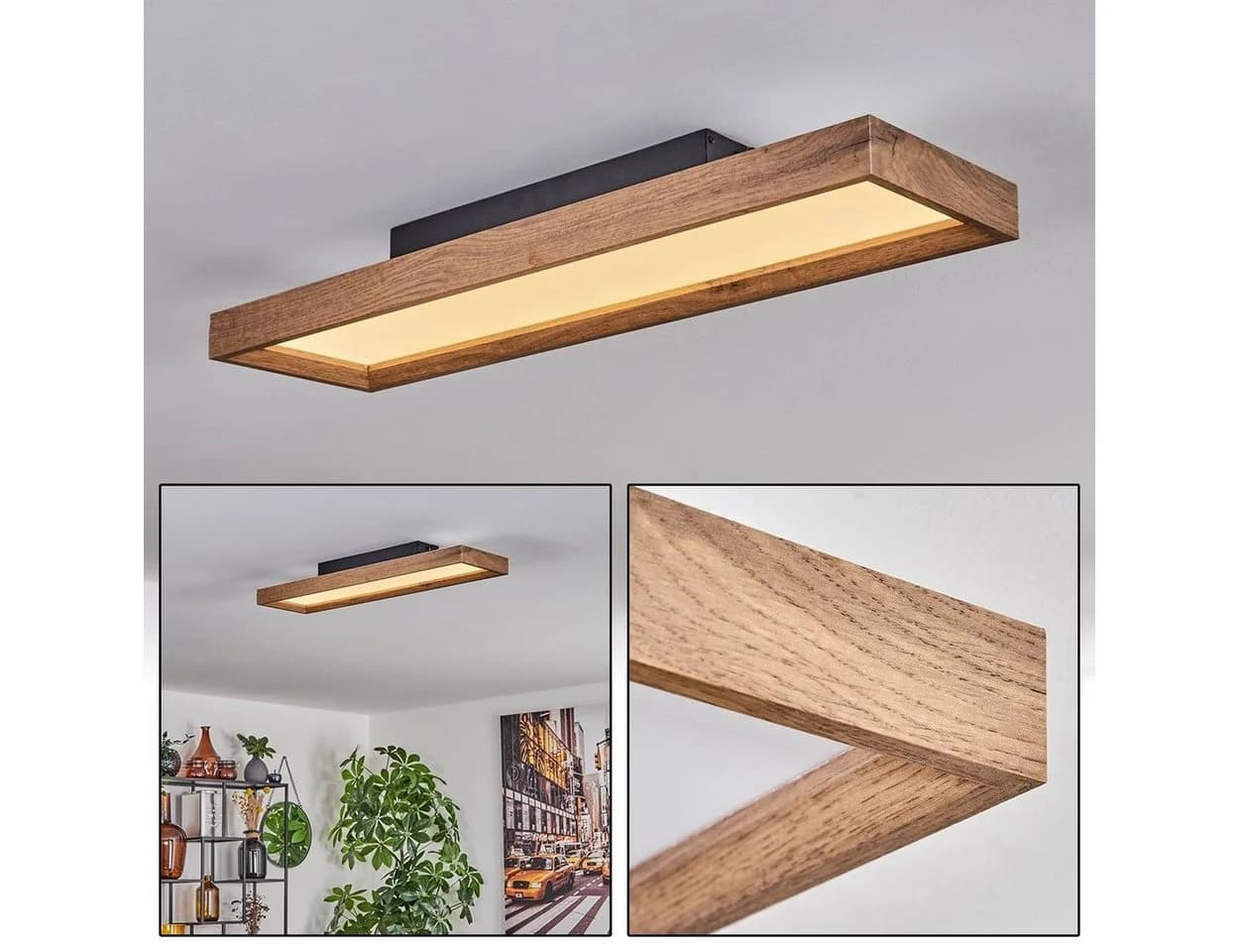 hofstein Deckenleuchte Schwarz/Holzoptik/Weiß LED
