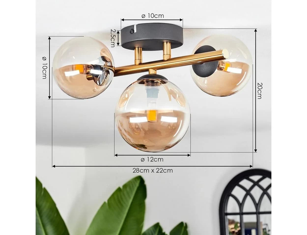 hofstein Deckenleuchte Retro Metall/Glas Schwarz/Gold - Bild 5