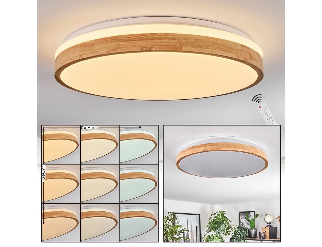 hofstein Deckenleuchte dimmbar LED Fernbedienung Weiß/Natur Boho-Design - Bild 3