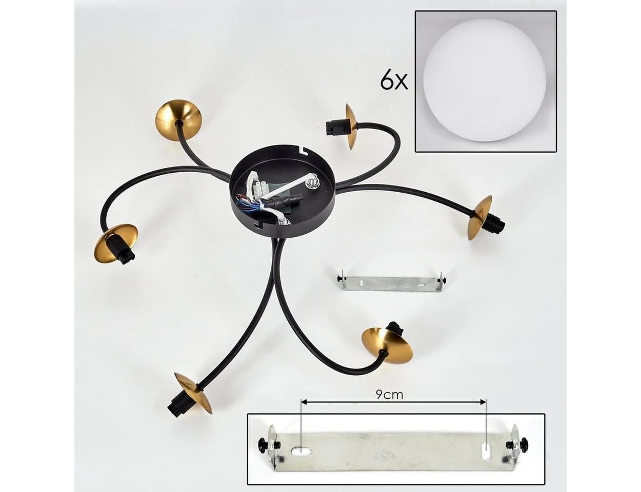 hofstein Deckenleuchte Retro-Design Metall/Glas Schwarz/Gold 6x G9 - Bild 5