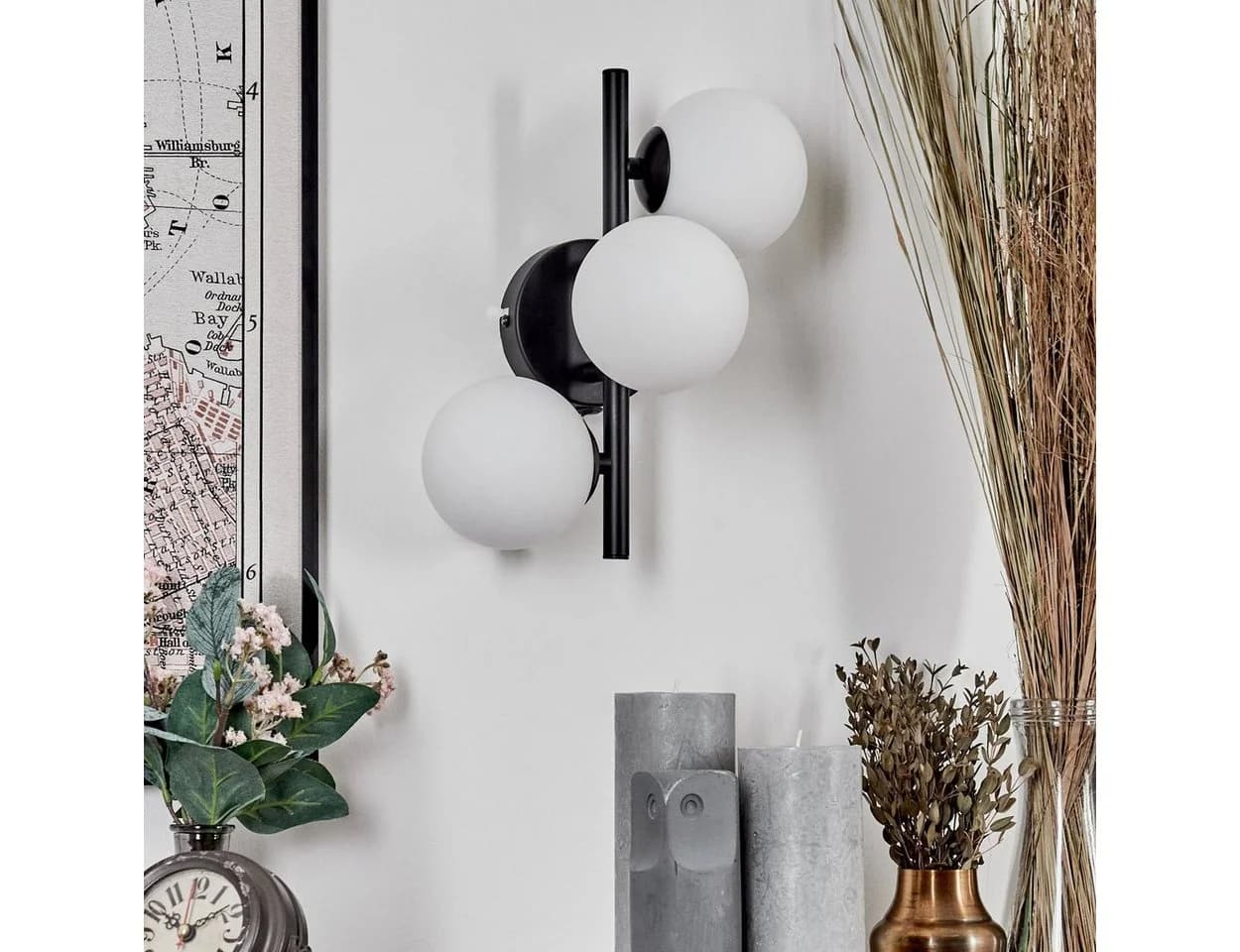 hofstein Wandleuchte Wandlampe Metall/Glas Schwarz/Weiß