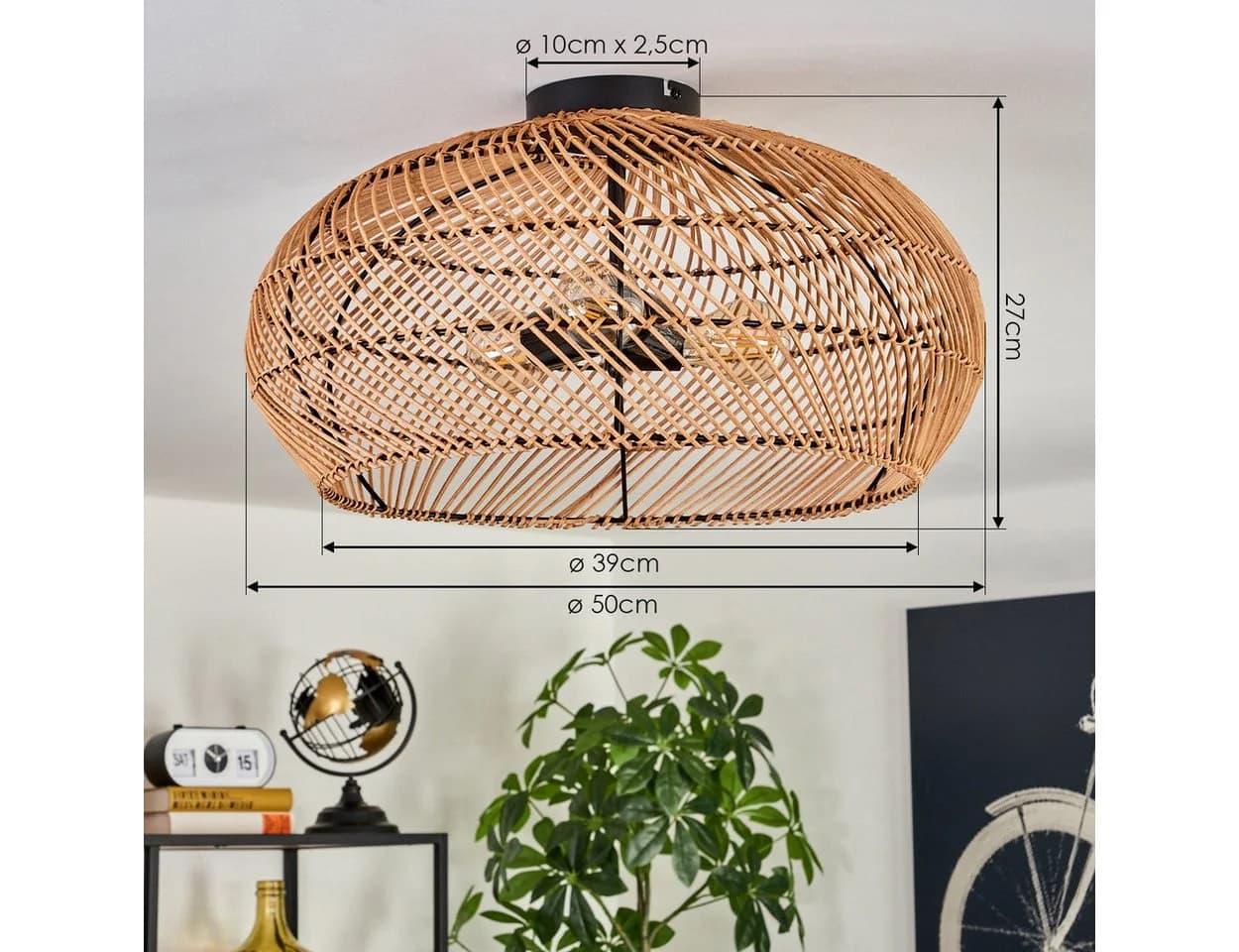 hofstein Deckenleuchte Boho-Design Metall/Rattan Schwarz - Bild 5