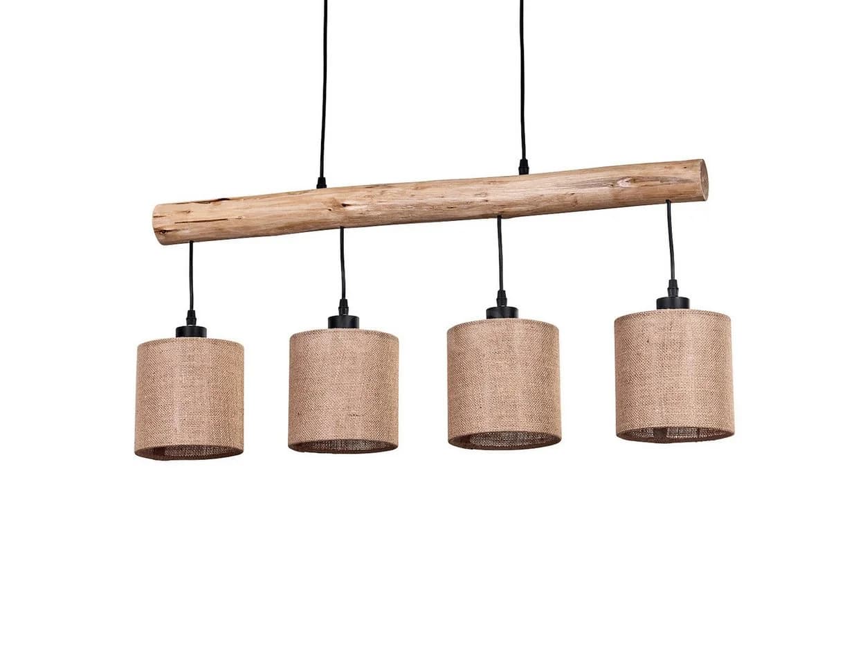 hofstein Pendelleuchte Moderne Hängelampe Holz Metall Leinen Natur Schwarz Beige - Bild 2