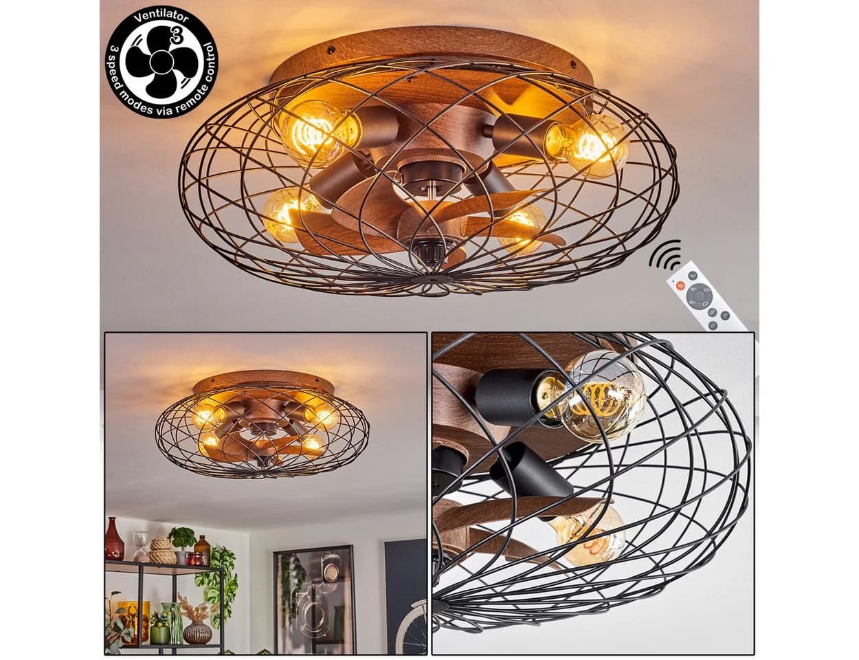 hofstein Deckenleuchte Deckenventilator mit Beleuchtung 4-flammig Ø 30 cm - Bild 2
