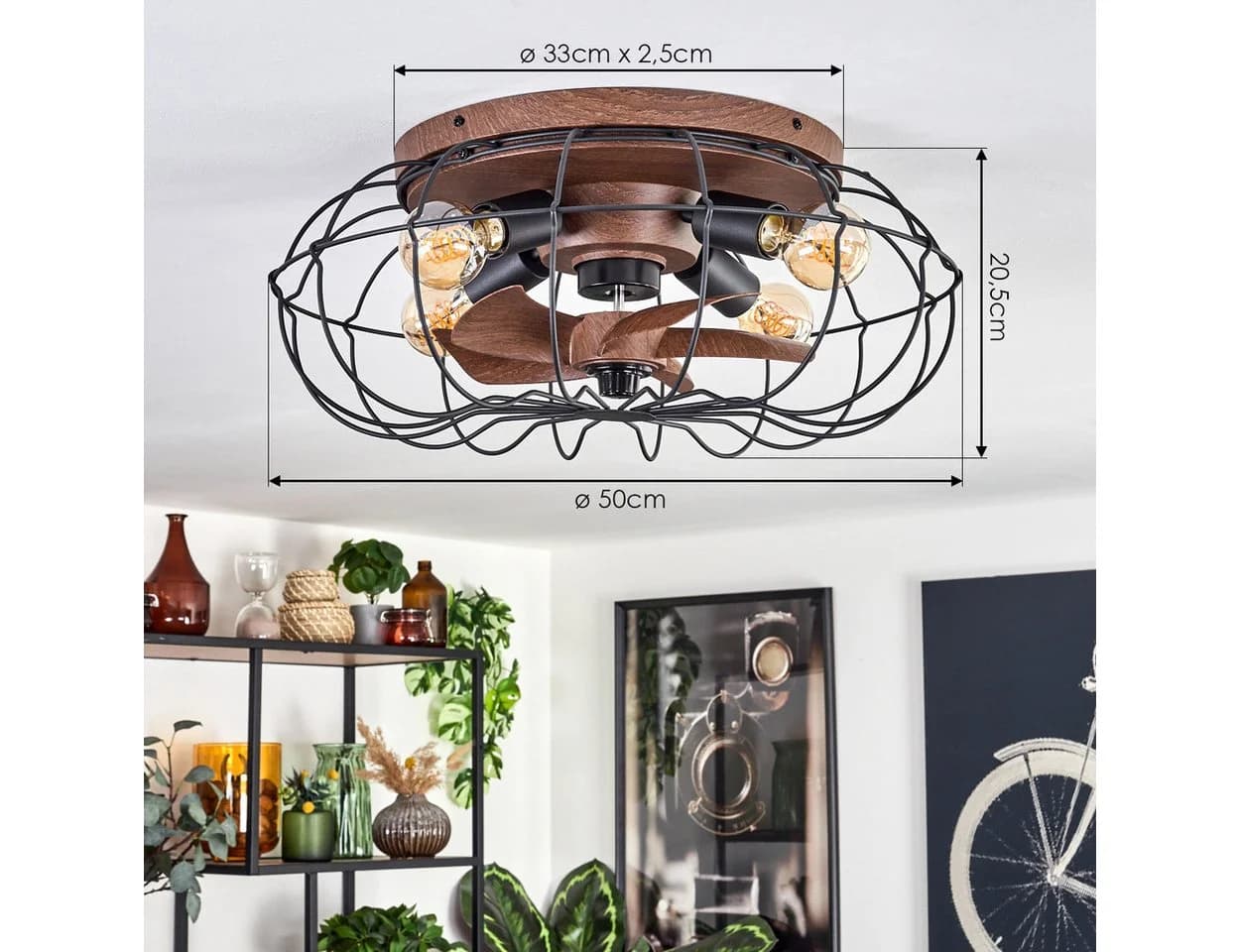 hofstein Deckenleuchte Deckenventilator Braun/Schwarz 4-flammig - Bild 5