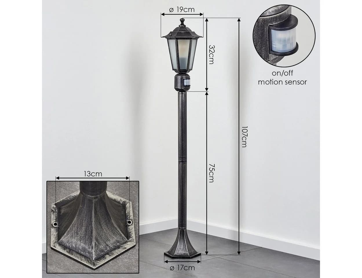 hofstein Pollerleuchte mit Bewegungsmelder Schwarz-Silber E27 - Bild 5