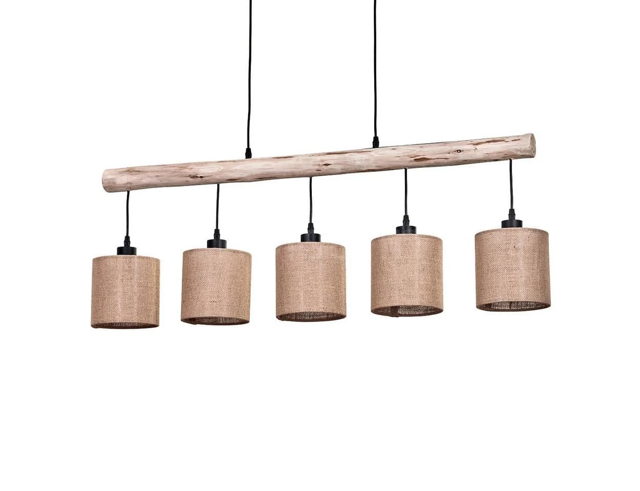 hofstein Pendelleuchte Modern Skandinavisch Holz Metall Leinen 5x E27 - Bild 2