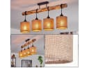 hofstein Deckenleuchte Moderne Deckenlampe Holz/Metall/Leinen Natur/Schwarz/Beige Bild 2