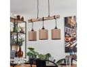 hofstein Pendelleuchte Moderne Hängelampe Holz Metall Leinen Natur Schwarz Beige Bild 1