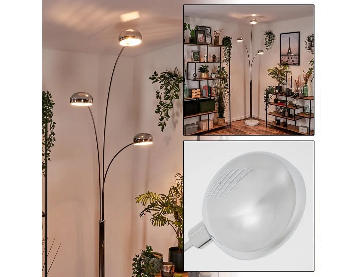 hofstein Stehlampe Metall/Glas Chrom/Weiß 240cm 3x E14