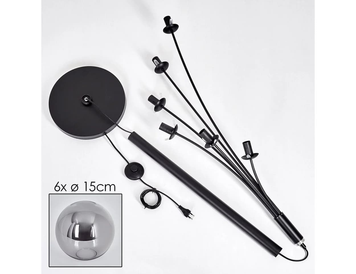 hofstein Stehlampe Schwarz/Rauchfarben Metall/Glas 6x E14 - Bild 5