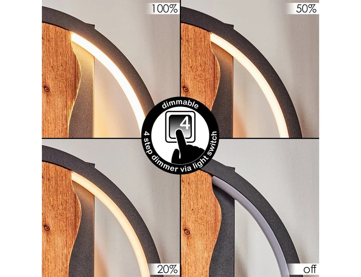 hofstein Wandleuchte dimmbar LED Schwarz/Natur