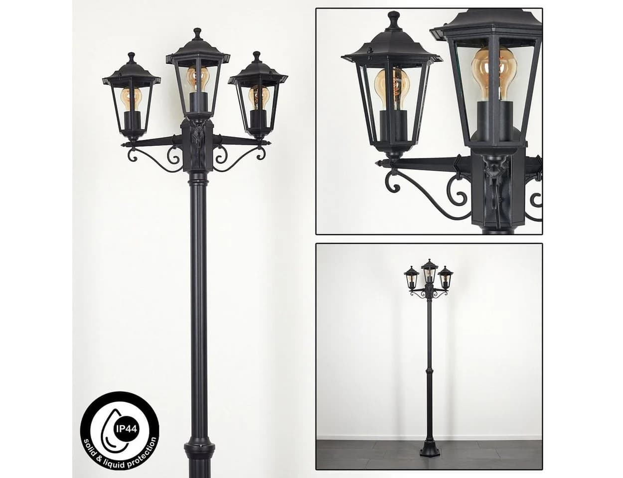 hofstein Außen-Stehlampe Wegeleuchte Metall/Glas Schwarz/Klar IP44 3xE27 - Bild 2