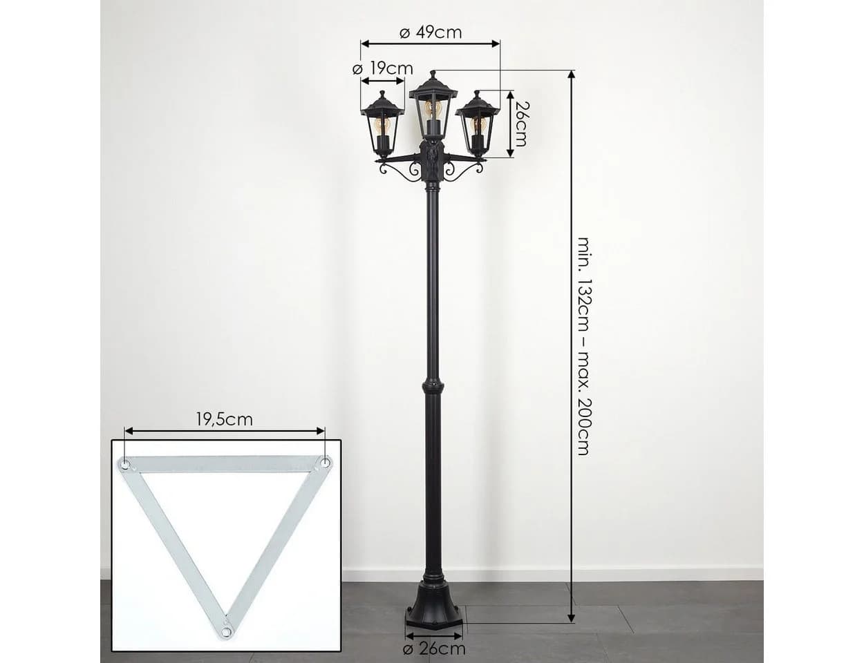 hofstein Außen-Stehlampe Wegeleuchte Metall/Glas Schwarz/Klar IP44 3xE27 - Bild 4