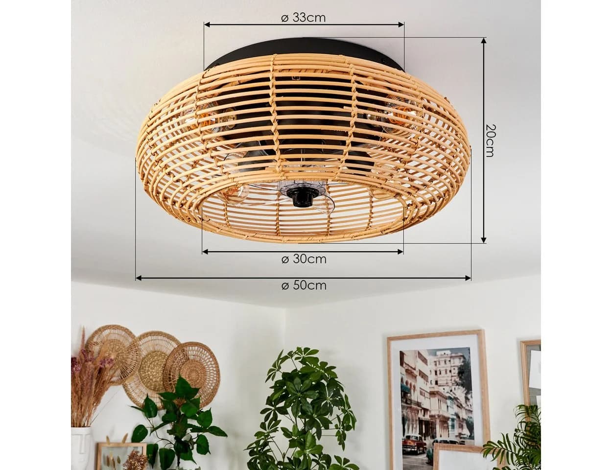 hofstein Deckenventilator mit Beleuchtung Metall/Bambus Schwarz - Bild 4