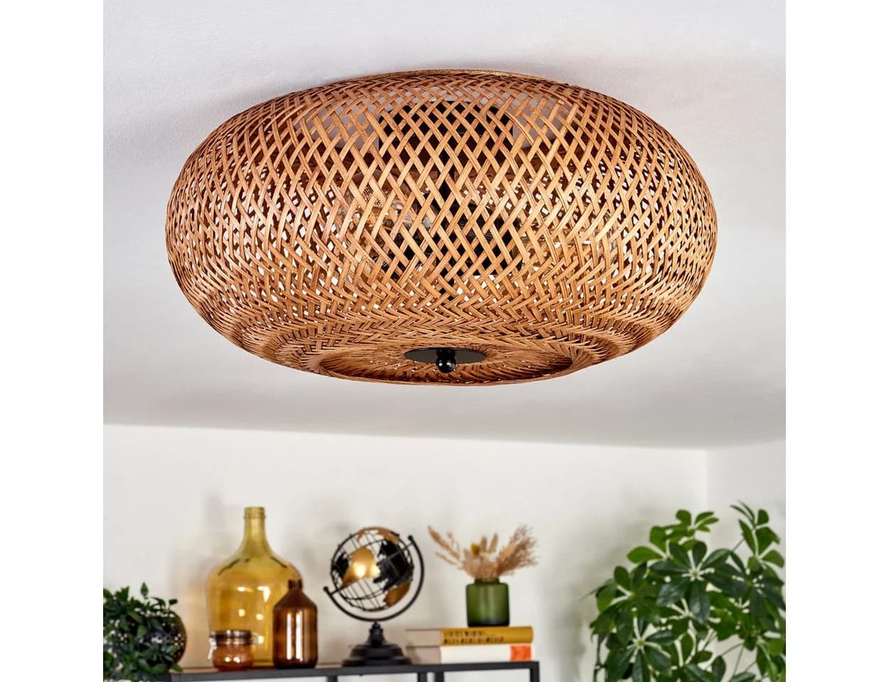 hofstein Deckenleuchte Boho-Design Metall/Bambus/Holz Schwarz/Natur 40cm 3xE27 - Bild 3