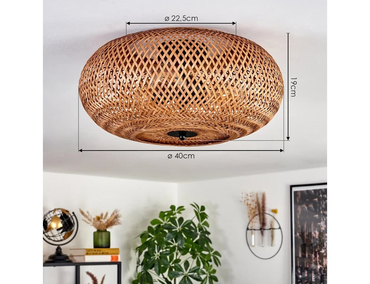 hofstein Deckenleuchte Boho-Design Metall/Bambus/Holz Schwarz/Natur 40cm 3xE27 - Bild 5