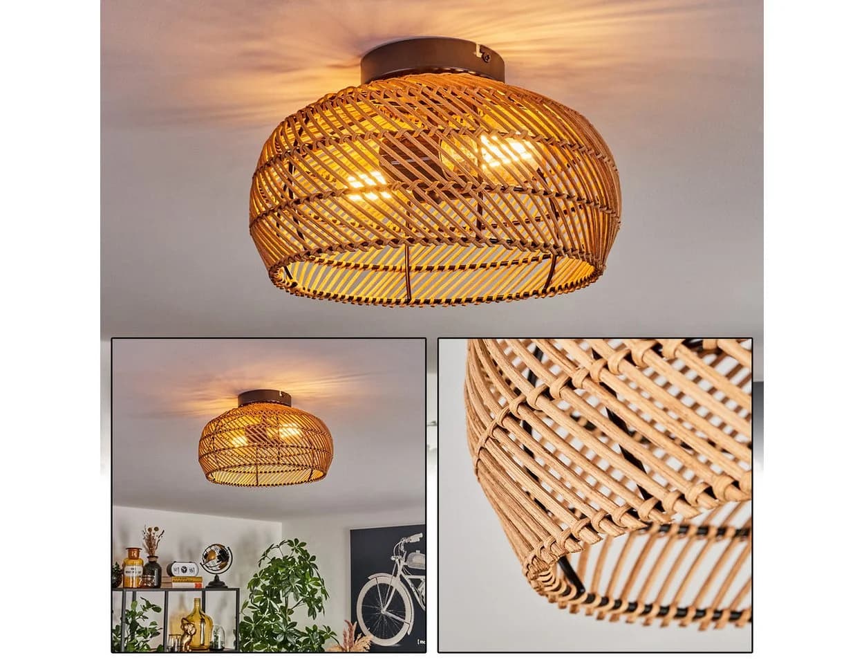 hofstein Deckenleuchte Boho Design Metall Bambus Holz Schwarz/Natur