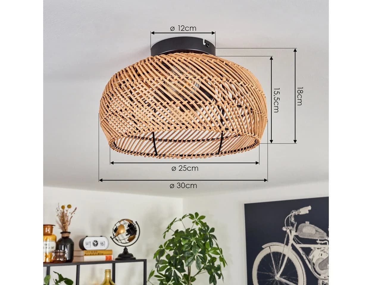 hofstein Deckenleuchte Boho Design Metall Bambus Holz Schwarz/Natur - Bild 5