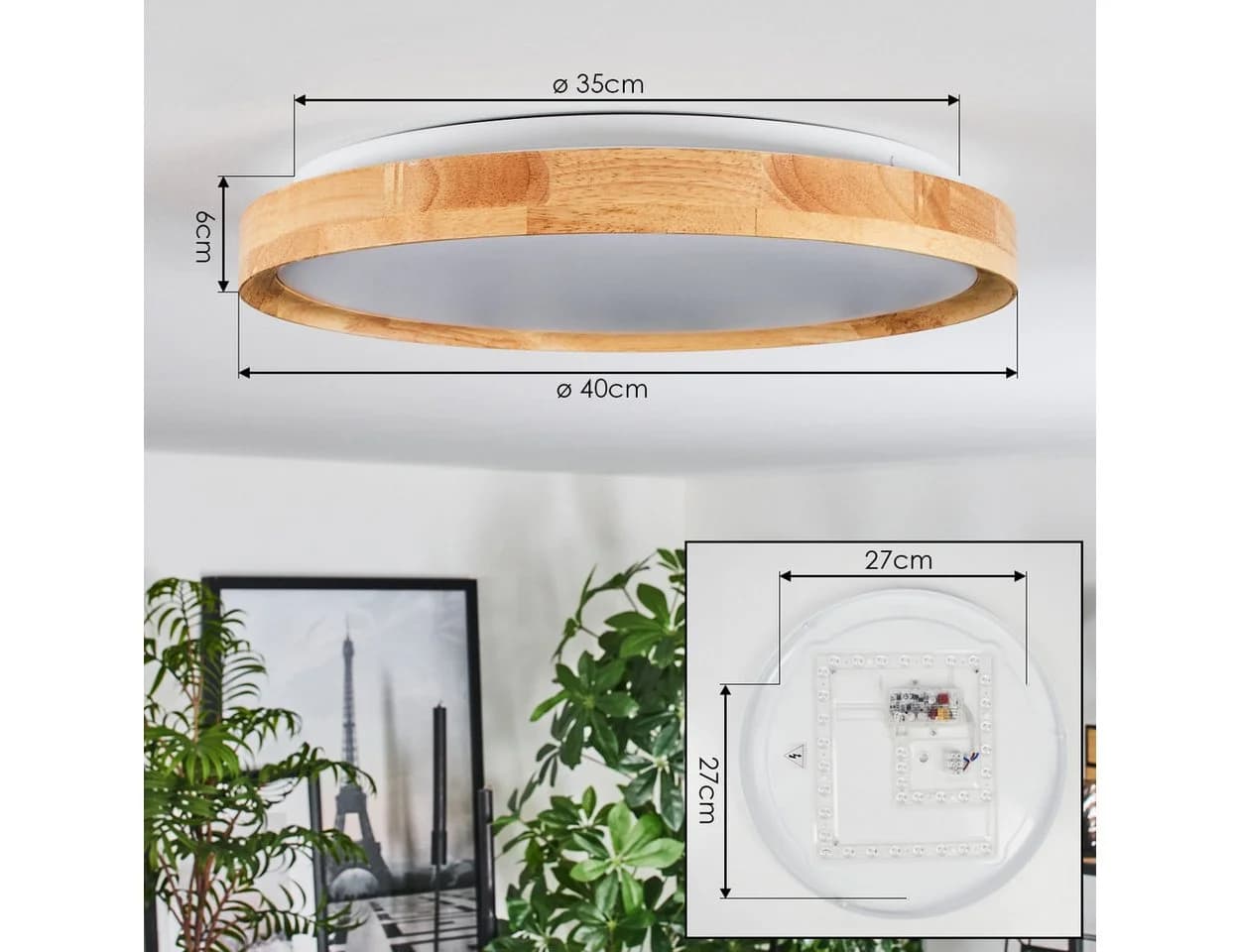 hofstein Deckenleuchte dimmbare Deckenlampe aus Metall/Bambus/Kunststoff in Weiß/Natur, LED Leuchte(40cm), 2500 Lumen, 3000 -6000 Kelvin, inkl. Fernbedienung - Bild 4