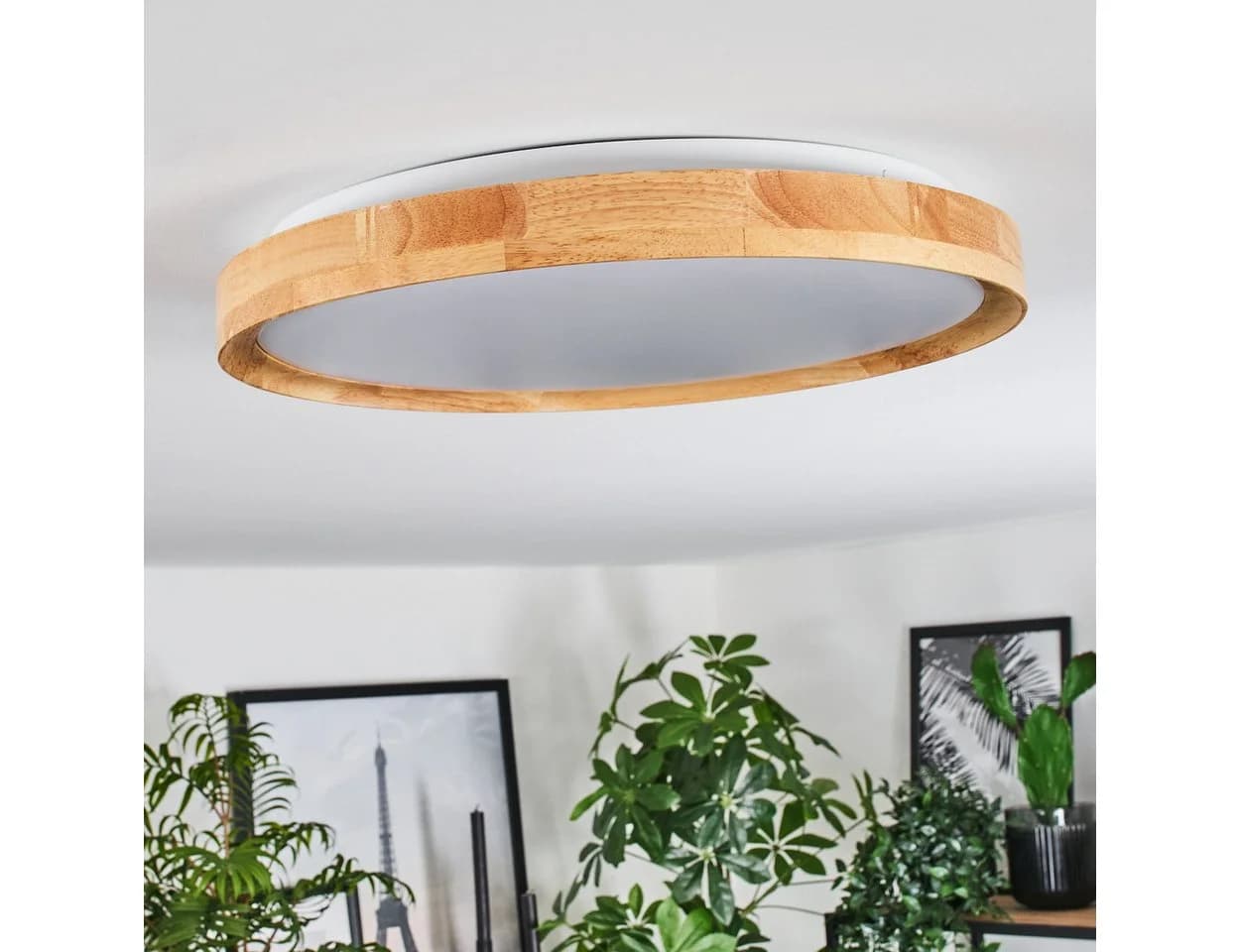hofstein Deckenleuchte dimmbare Deckenlampe aus Metall/Bambus/Kunststoff in Weiß/Natur, LED Leuchte(40cm), 2500 Lumen, 3000 -6000 Kelvin, inkl. Fernbedienung - Bild 5