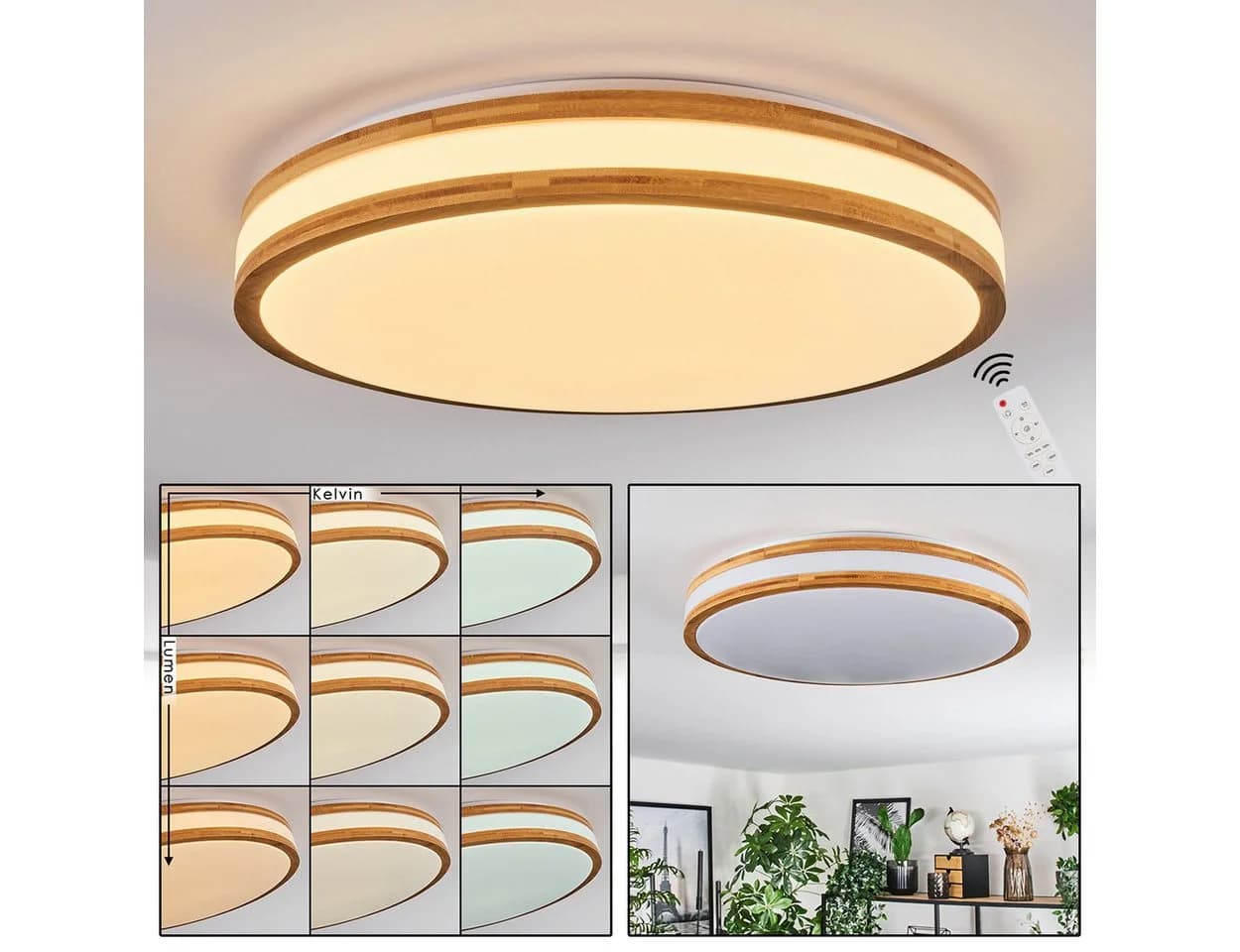 hofstein Deckenleuchte dimmbar LED Weiß/Natur Bambus