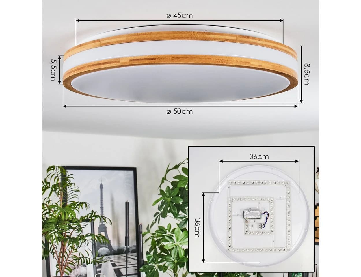 hofstein Deckenleuchte dimmbar LED Weiß/Natur Bambus - Bild 5