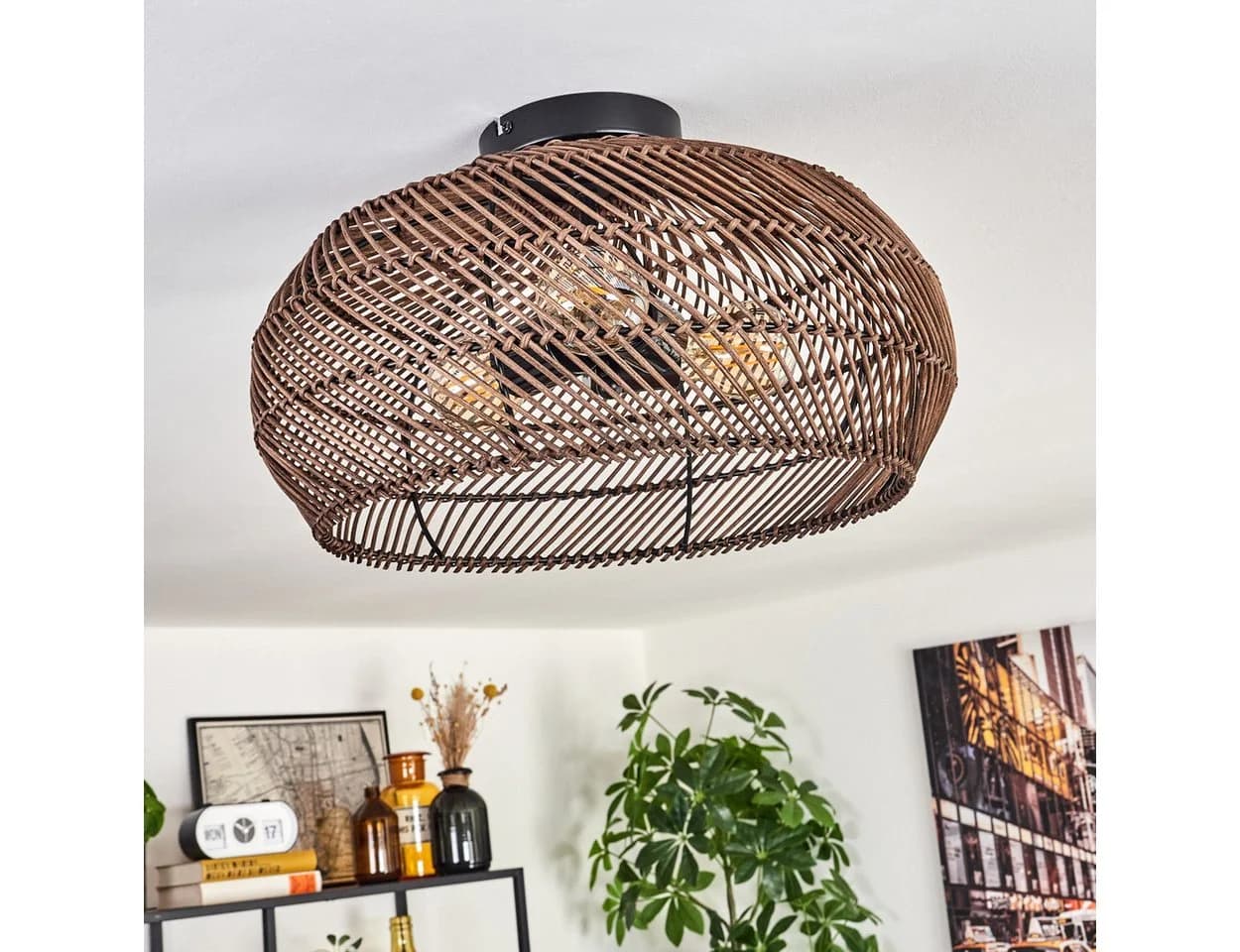 hofstein Deckenleuchte Boho-Design Metall/Rattan Schwarz/Dunkelbraun - Bild 3
