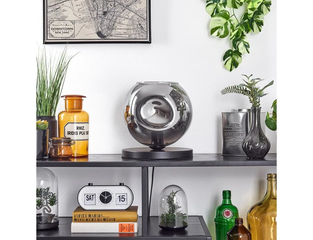 hofstein Tischleuchte Tischlampe aus Metall/Glas in Schwarz/Rauchfarben