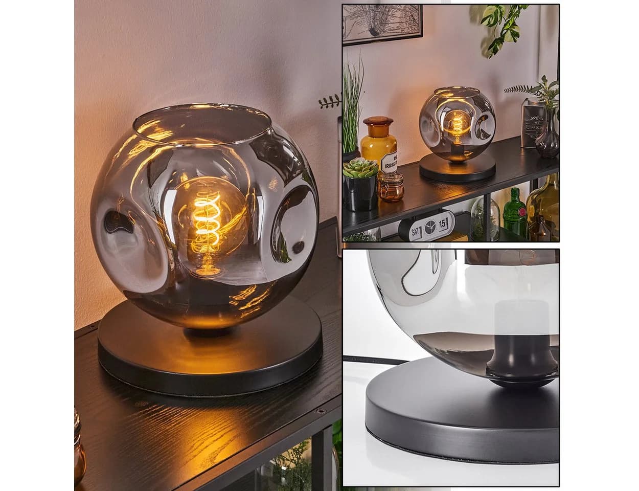 hofstein Tischleuchte Tischlampe aus Metall/Glas in Schwarz/Rauchfarben - Bild 2
