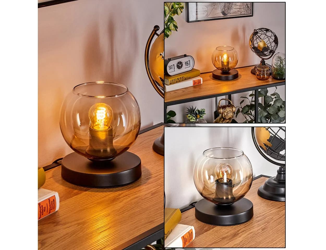 hofstein Tischleuchte Schwarz/Glas E27 mit Schalter - Bild 2