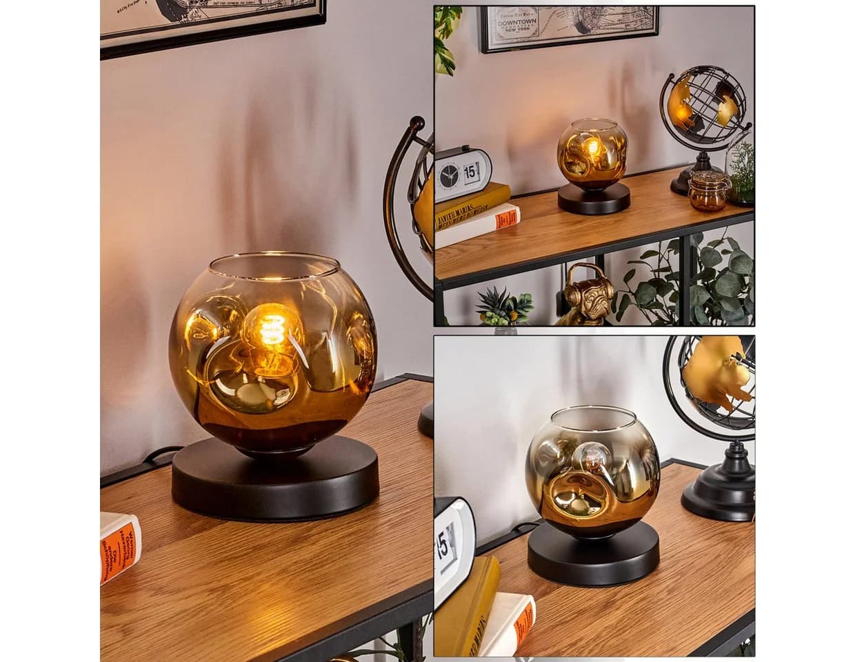 hofstein Tischleuchte Metall/Glas Schwarz/Gold/Klar E27 - Bild 2
