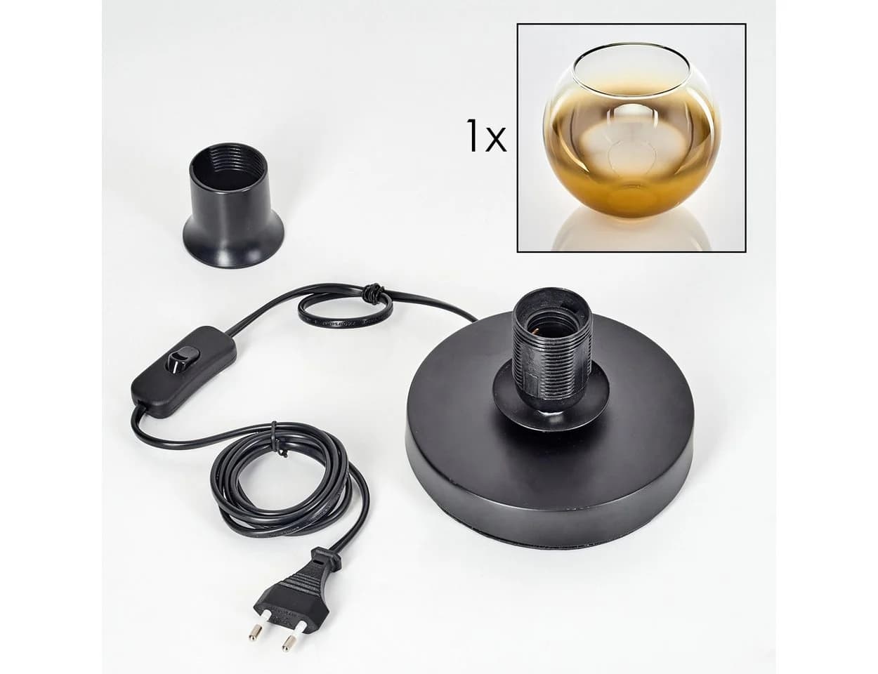 hofstein Tischleuchte Metall/Glas Schwarz/Gold/Klar E27 - Bild 5