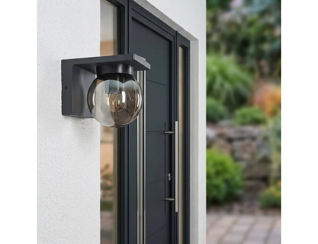 hofstein Außen-Wandleuchte Modern Metall/Glas Anthrazit/Rauchfarben IP44