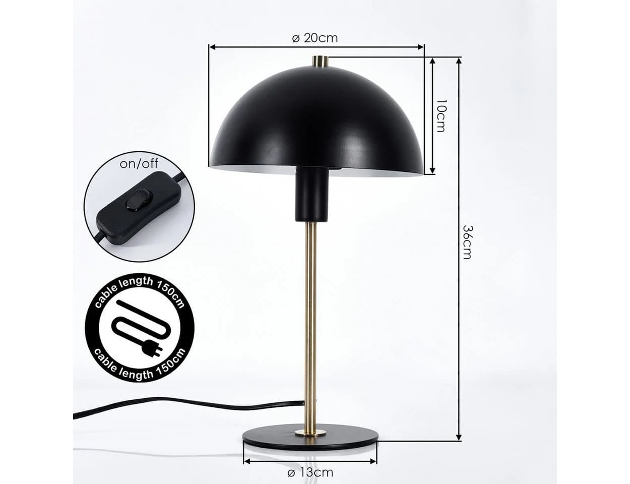 hofstein Tischleuchte Moderne Nachttischlampe Metall Schwarz/Gold - Bild 4