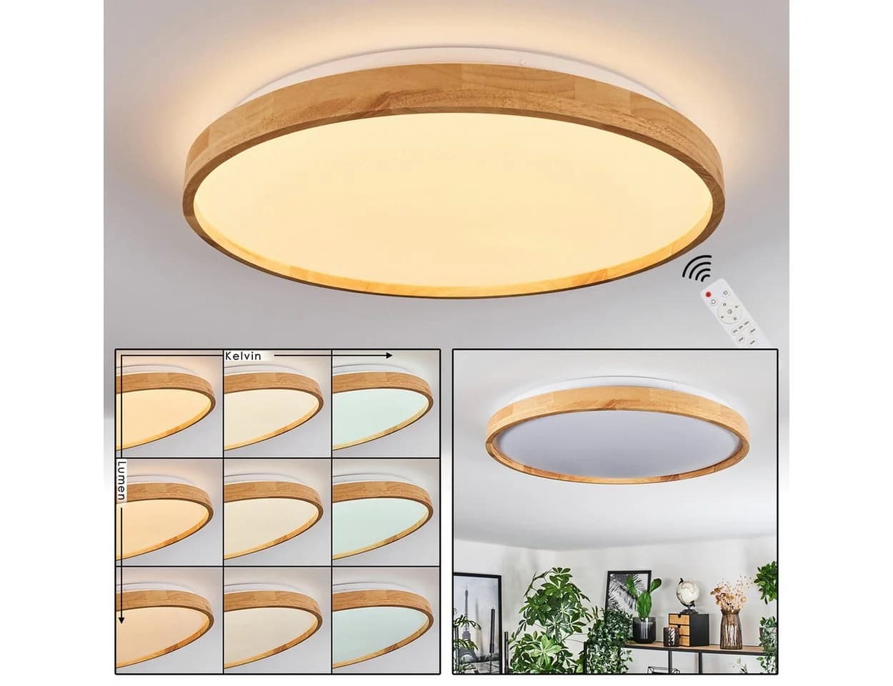hofstein Deckenleuchte 50cm LED Dimmbar Bambus Metall Weiß - Bild 2