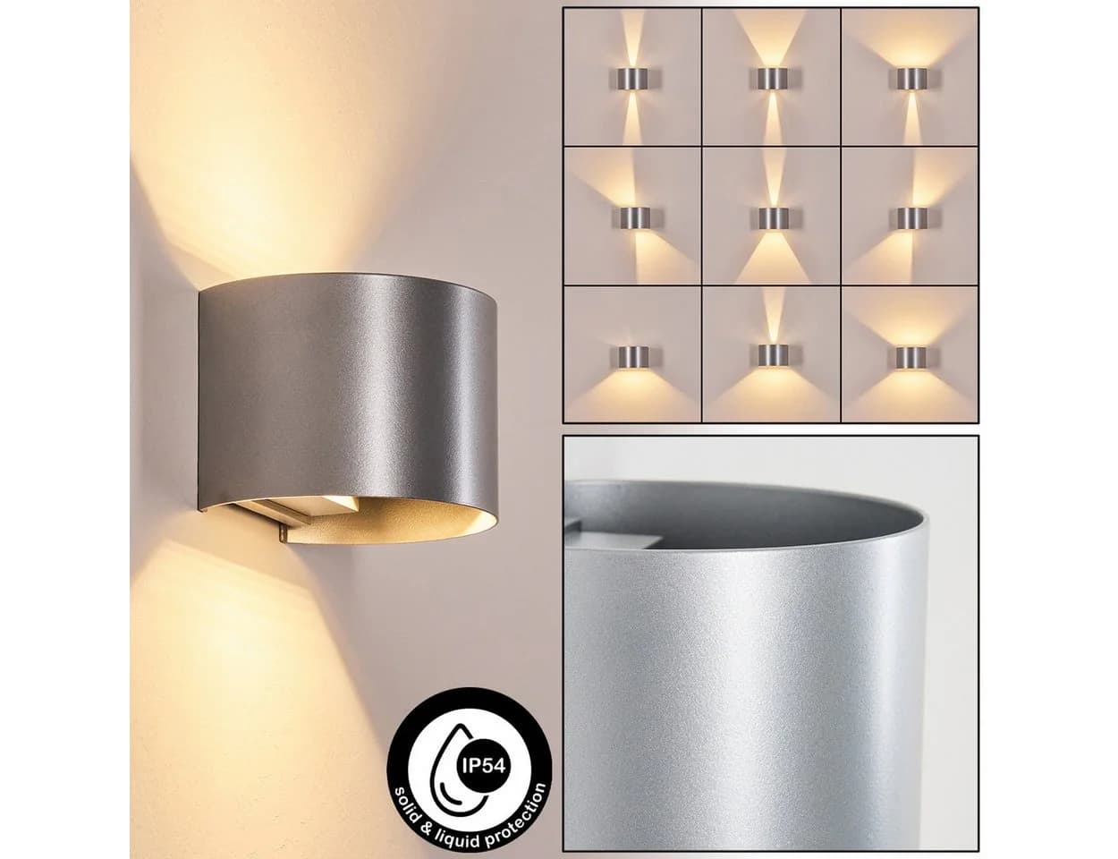hofstein Außen-Wandleuchte LED Silber Metall IP54 - Bild 2