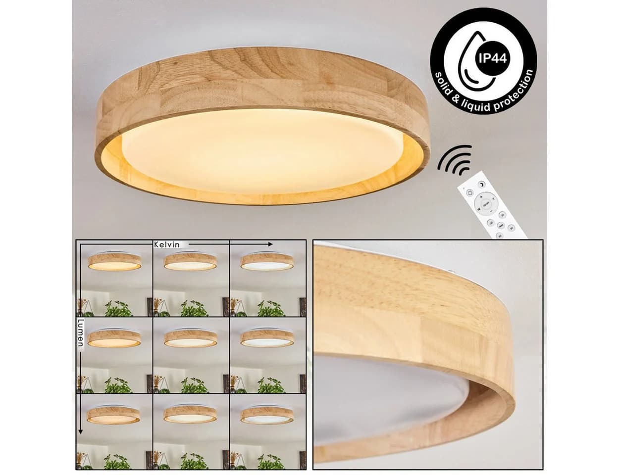 hofstein Deckenleuchte dimmbar LED Natur/Weiß IP44