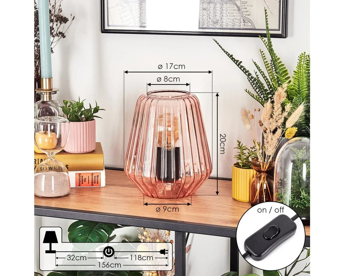 hofstein Tischleuchte Tischlampe aus Metall/Glas in Schwarz/Rosa, ohne Leuchtmittel, Glasschirm (17cm), An-/Ausschalter am Kabel, 1x E27, ohne Leuchtmittel - Bild 4