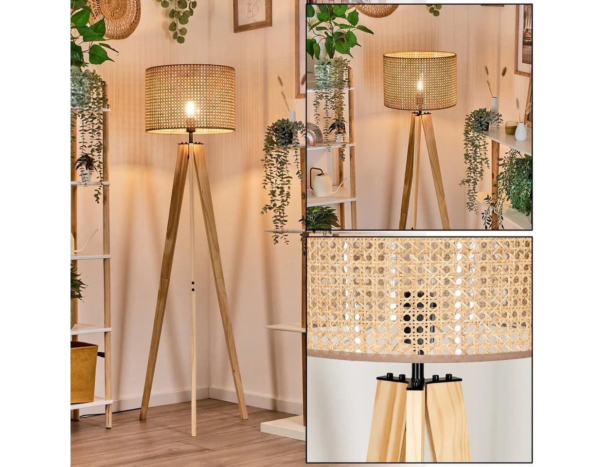 hofstein Stehlampe Holz Rattan Naturfarben E27 - Bild 2