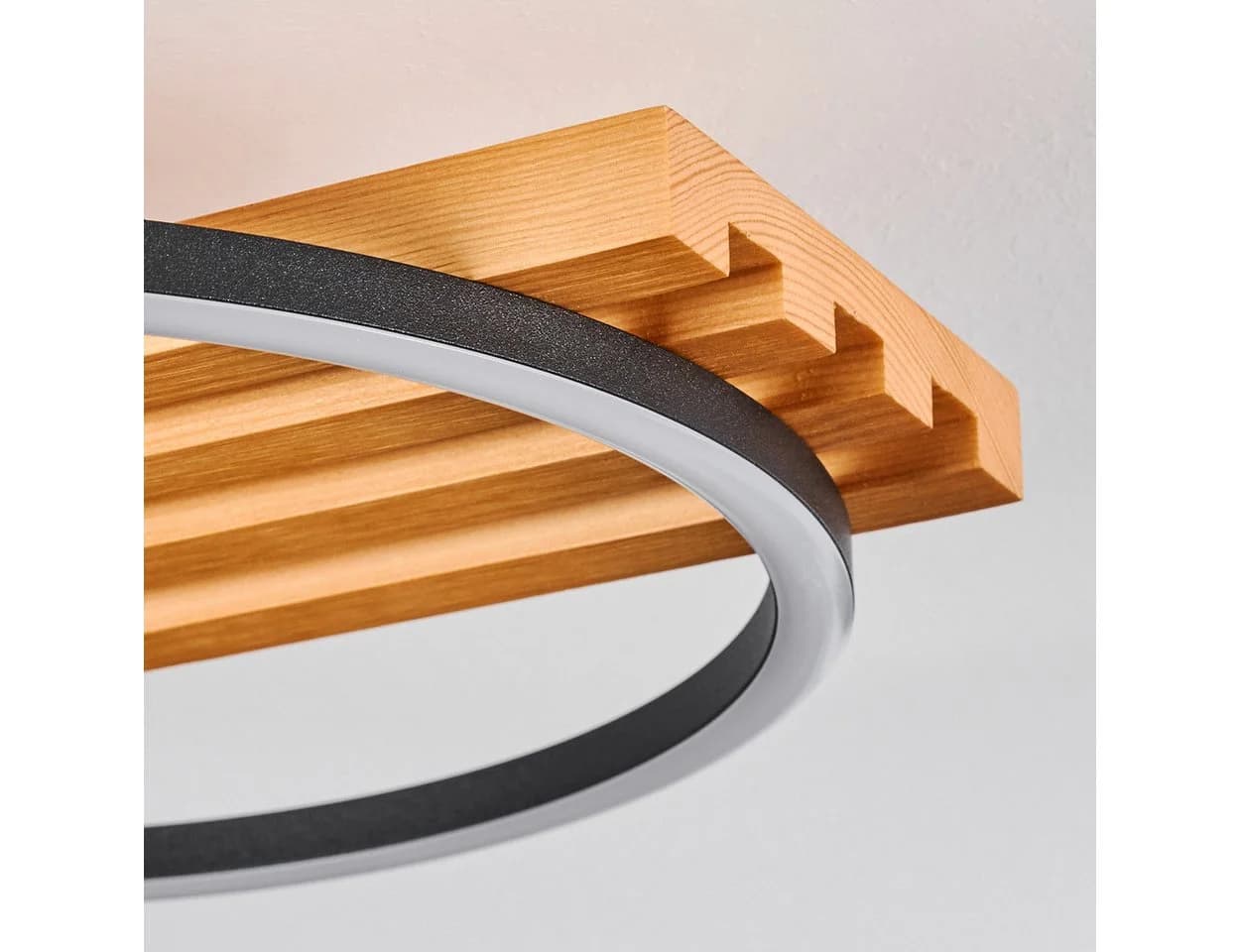 hofstein Deckenleuchte dimmbar LED Holz Metall Schwarz Weiß - Bild 4