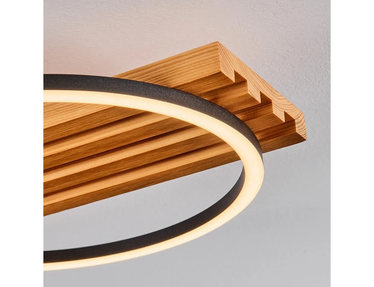 hofstein Deckenleuchte LED dimmbar Holz Metall Schwarz Weiß - Bild 4