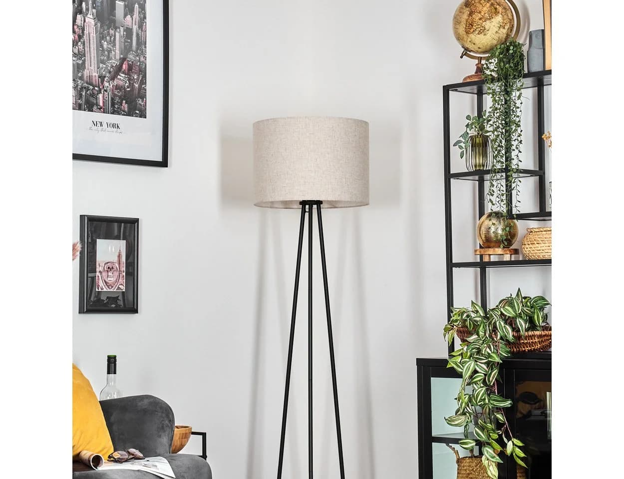 hofstein Stehlampe Schwarz/Beige Metall/Stoff mit Fußschalter - Bild 3