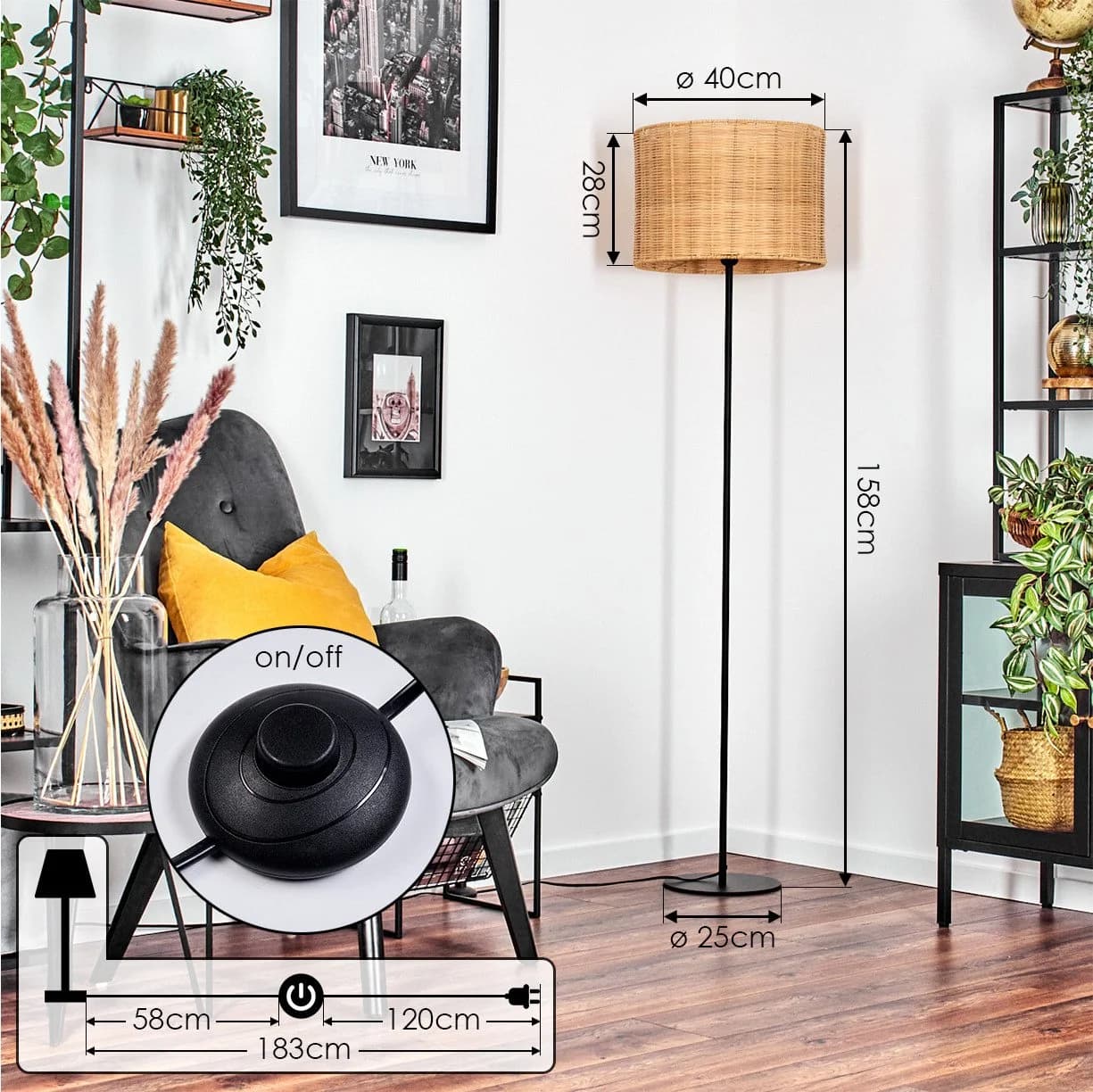 hofstein Stehlampe Metall/Bambus Schwarz Natur 40 cm - Bild 4